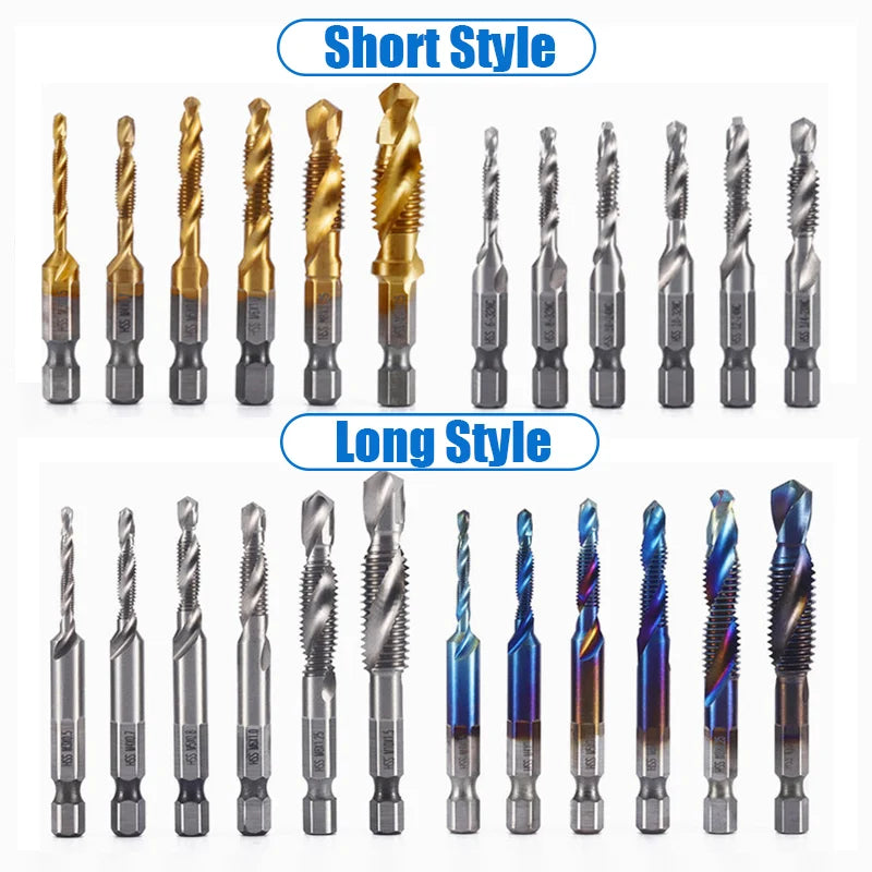 Titanium-plated Hex Shank Tap Drill Bit Set