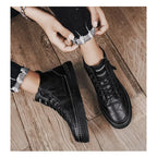 Leather High-Top Sneakers with Fur Lining and Zipper
