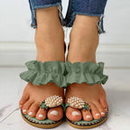 Sandales Tongs Femme Été 2026 - Entre-doigts Ananas en Perles & Bride à Volants