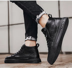 Leather High-Top Sneakers with Fur Lining and Zipper