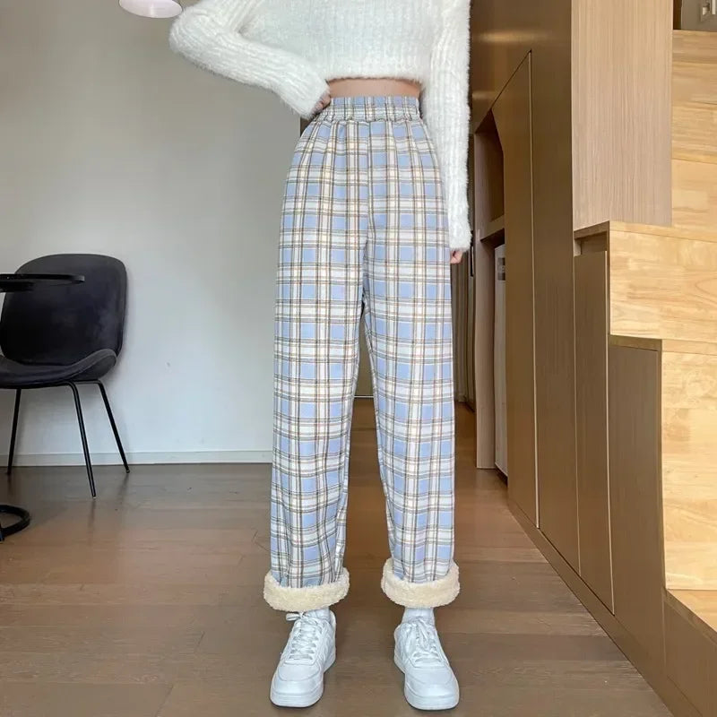 Warm Plaid Trousers - Fleece Lined