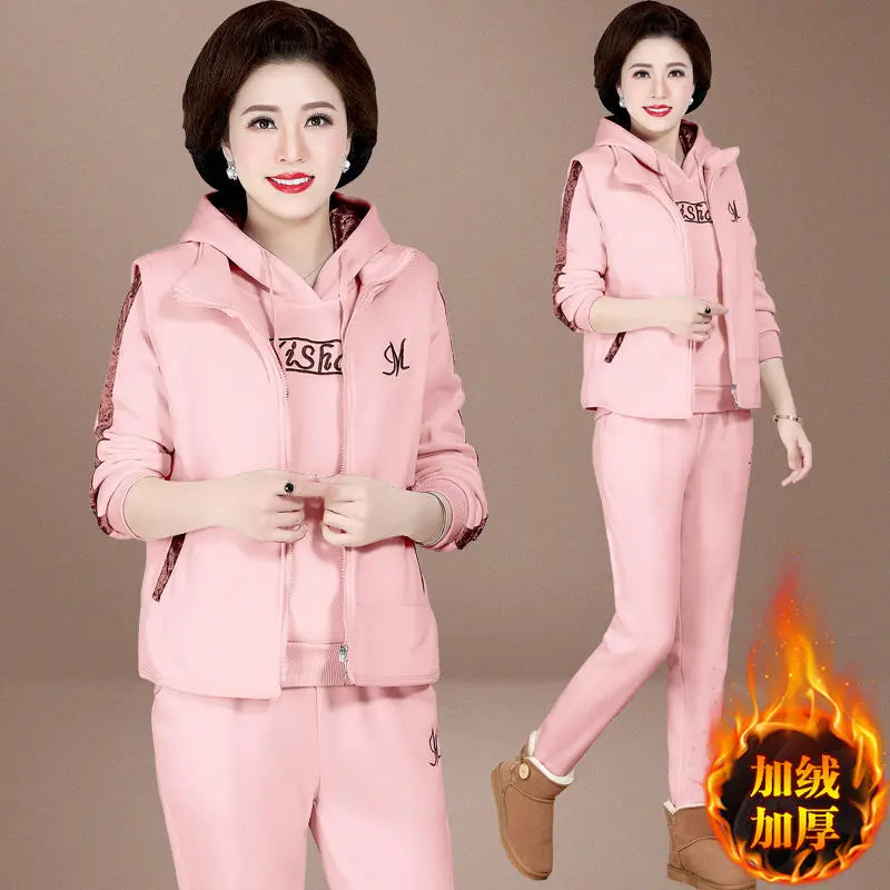 Women's 3-Piece Set - Joggers, Sweatshirt & Puffer Jacket
