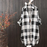 Chemise à Carreaux longue en Coton Mi-Saison - Femme