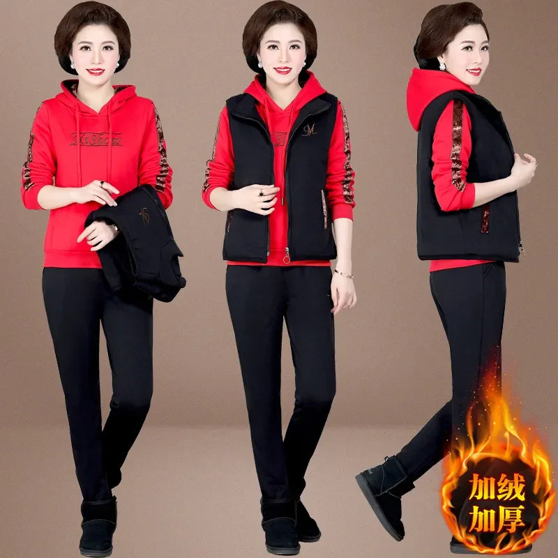 Women's 3-Piece Set - Joggers, Sweatshirt & Puffer Jacket