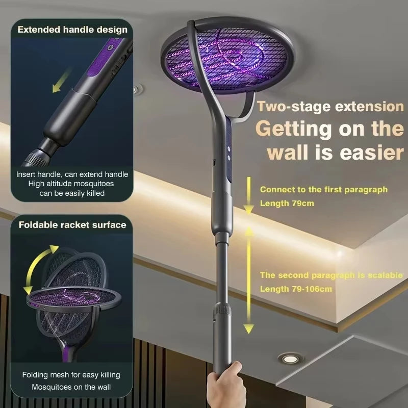 Raquette anti-moustiques électrique et télescopique — Rotation pratique