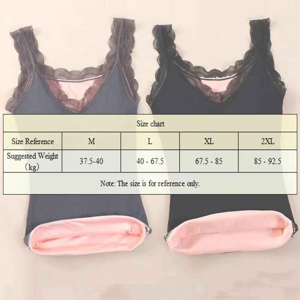 Débardeur Thermique Femme Doublé Polaire à Dentelle – Sous-Vêtement Chaud & Doux d’Hiver
