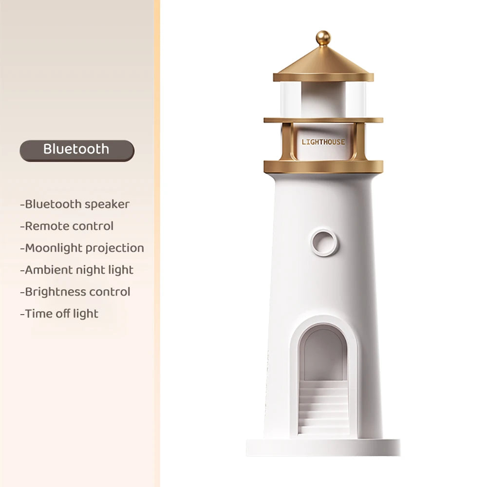 Decorative LED Lighthouse Night Light – Moon Projection & Bluetooth