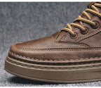 Leather High-Top Sneakers with Fur Lining and Zipper
