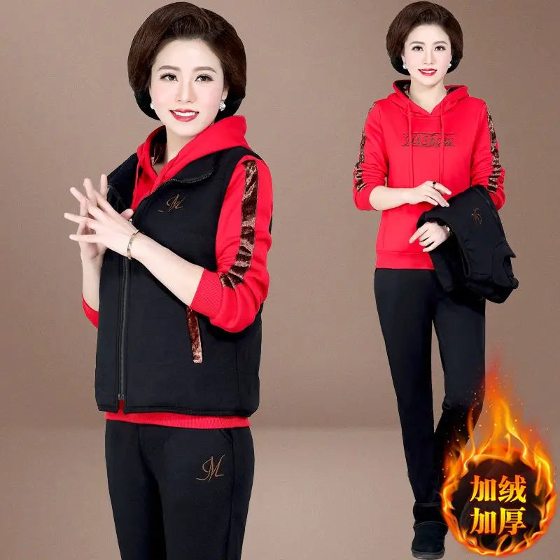Women's 3-Piece Set - Joggers, Sweatshirt & Puffer Jacket