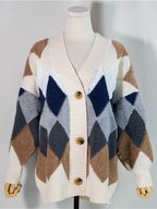 Thick oversized diamond knit cardigan