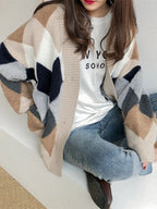 Thick oversized diamond knit cardigan