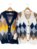 Thick oversized diamond knit cardigan
