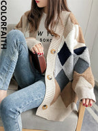 Thick oversized diamond knit cardigan