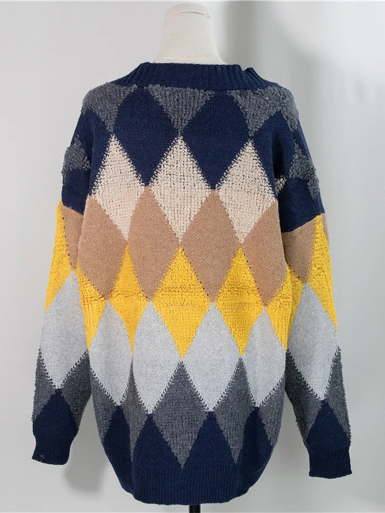 Thick oversized diamond knit cardigan