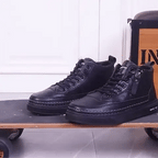 Leather High-Top Sneakers with Fur Lining and Zipper