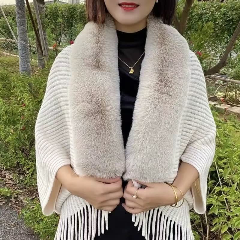 Tricot imitation fourrure de lapin lâche avec écharpe