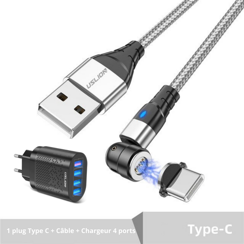 Chargeur ULTRA RAPIDE 3.0 + câble USB magnétique rotatif