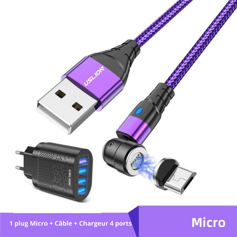 Chargeur ULTRA RAPIDE 3.0 + câble USB magnétique rotatif