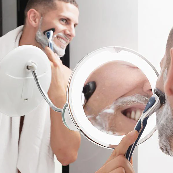 Miroir grossissant LED - Bras articulé ventouse