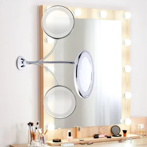 Miroir grossissant LED - Bras articulé ventouse