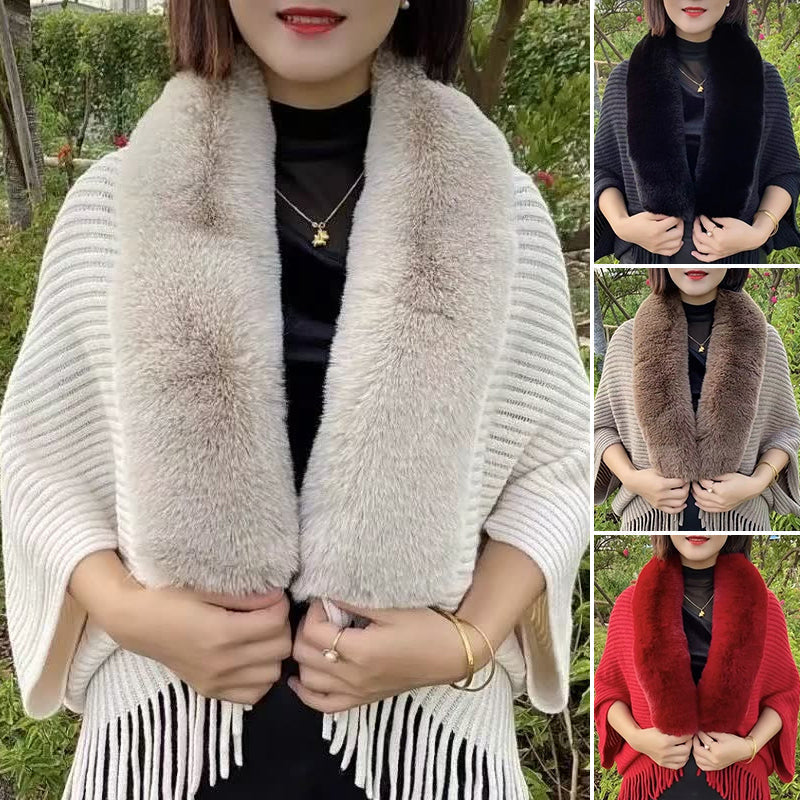 Tricot imitation fourrure de lapin lâche avec écharpe