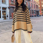 Pull col roulé en cotton et à rayures