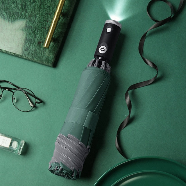 Parapluie réversible avec lampe vert