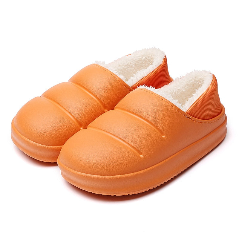 Chaussons épais intérieur fourrure orange