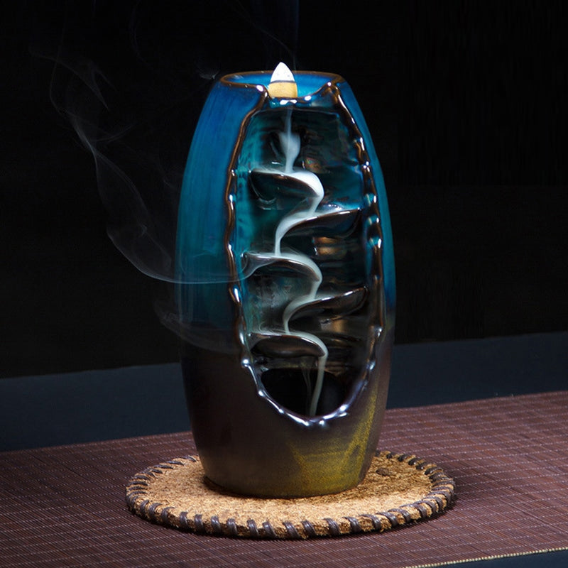 Brûleur d'encens cascade en céramique Bleu
