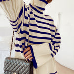 Pull col roulé en cotton et à rayures