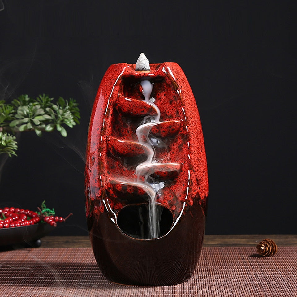 Brûleur d'encens cascade en céramique Rouge
