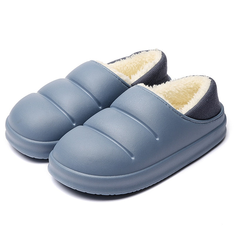 Chaussons épais intérieur fourrure bleu