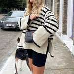 Pull col roulé en cotton et à rayures