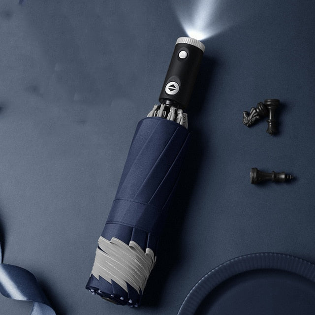 Parapluie réversible avec lampe bleu