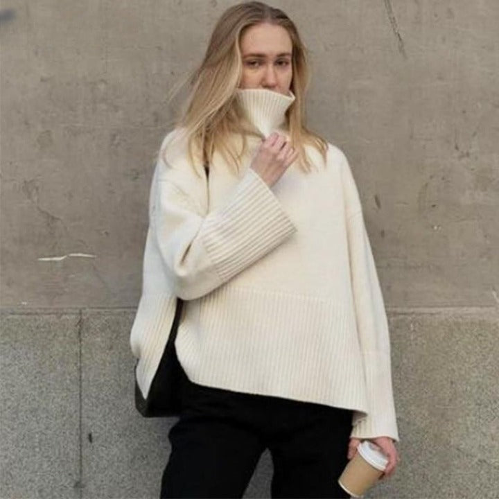 Pull col roulé en cotton et à rayures