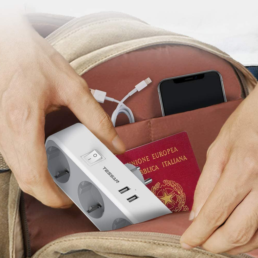 Multiprises USB avec 3 prises et 2 ports USB