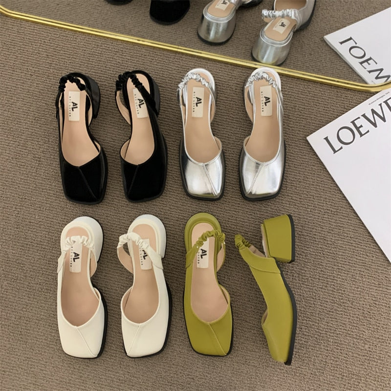 Sandales à talon et bout carré - Cuir PU