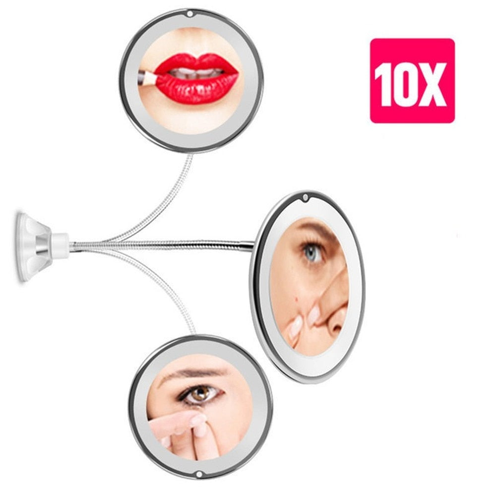 Miroir grossissant LED - Bras articulé ventouse