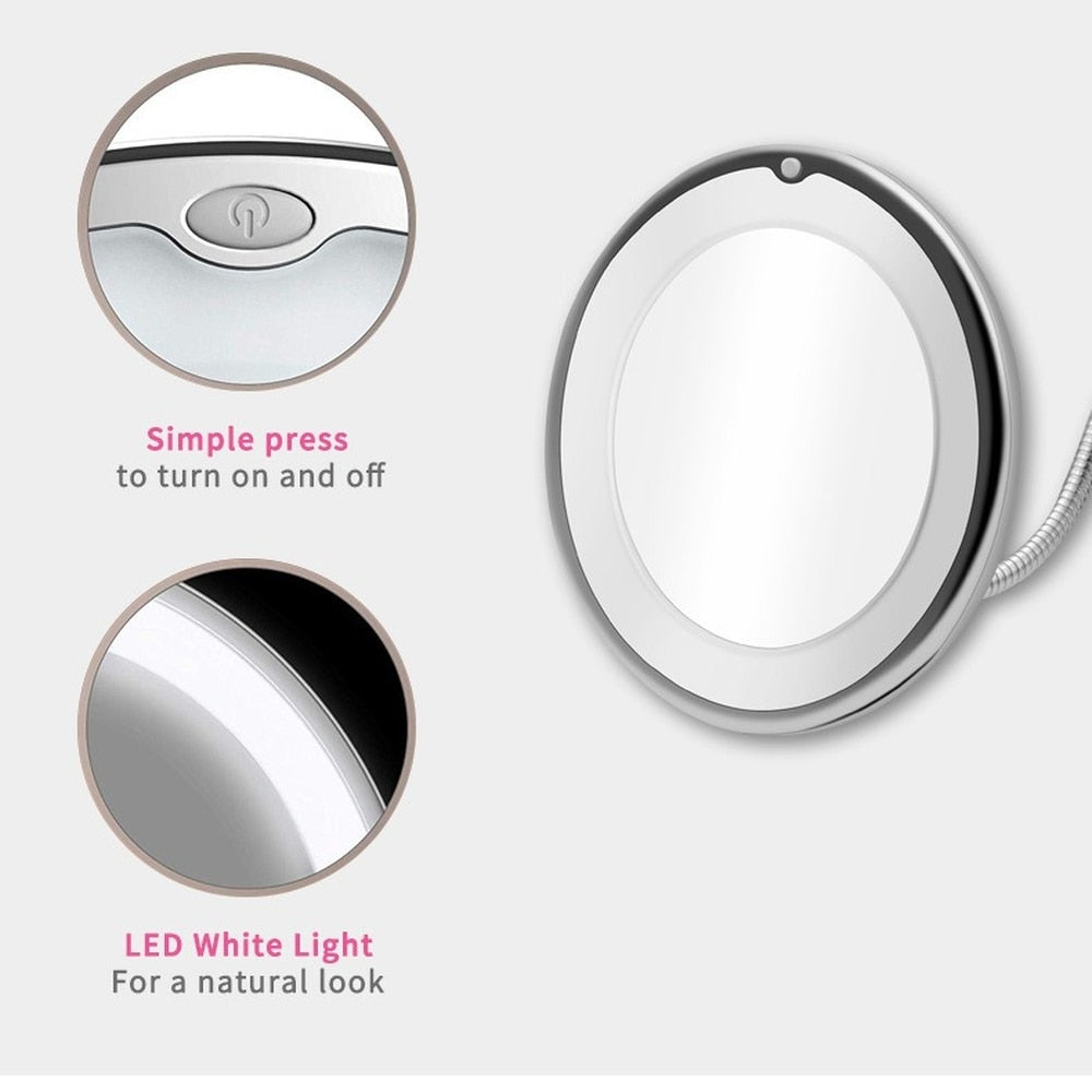 Miroir grossissant LED - Bras articulé ventouse