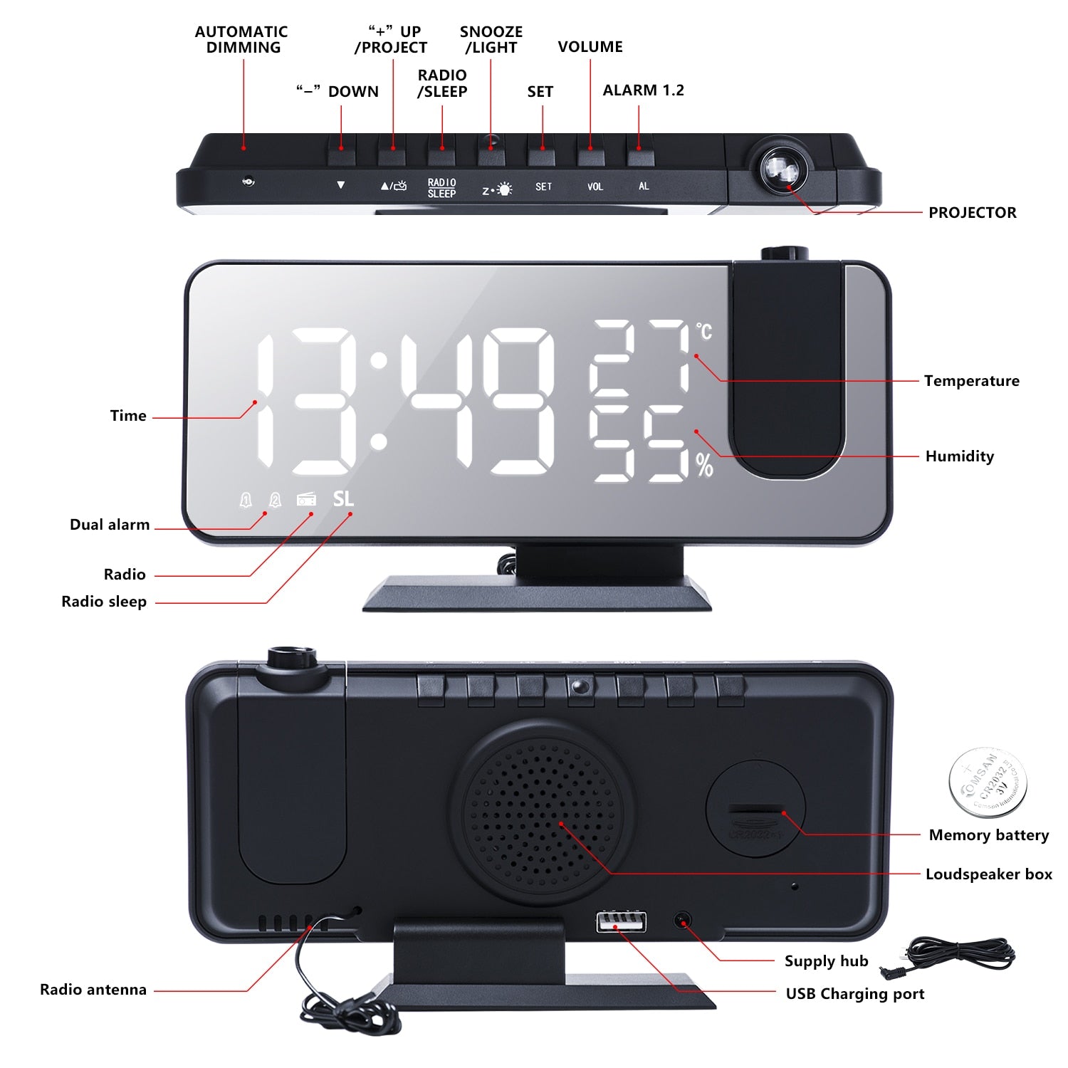 Radio réveil projection numérique