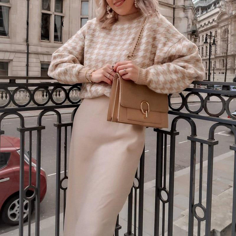 pull-col-rond-motif-pied-de-poule