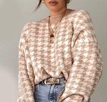 pull-col-rond-motif-pied-de-poule